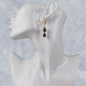 drop earrings with 8mm or 9mm black pearls